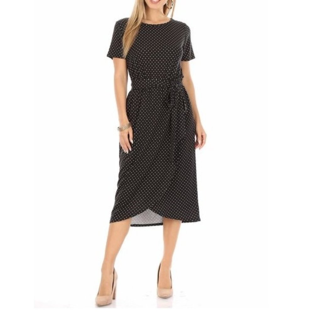 Short Sleeve Black Polka Dot Dress Made in USA